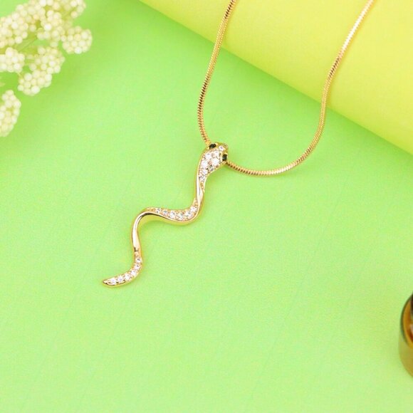 "Slim Rose Gold Snake Pendant with Crystal Detailing, XPPT1275 - Picture 3 of 13